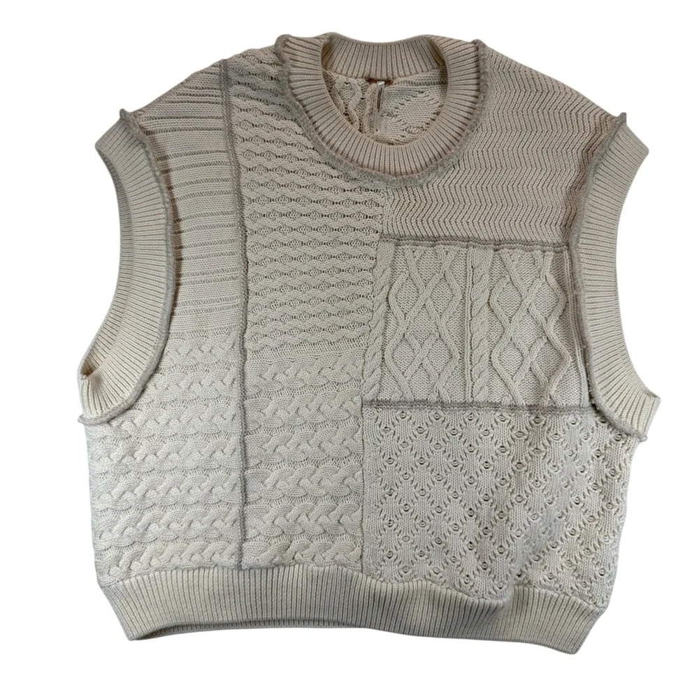 Free People Sweater‎ Vest Sleeveless Knit Patchwork Cottagecore Size S READ